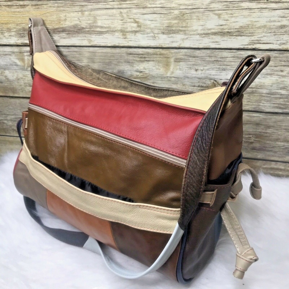 Multicolor Patchwork Genuine Leather Large Should… - image 3